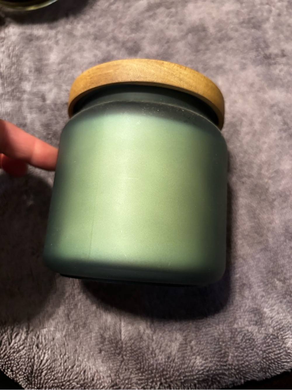 New never used Coastal Cove Green Glass Jar with Wood Lid - Home Accents